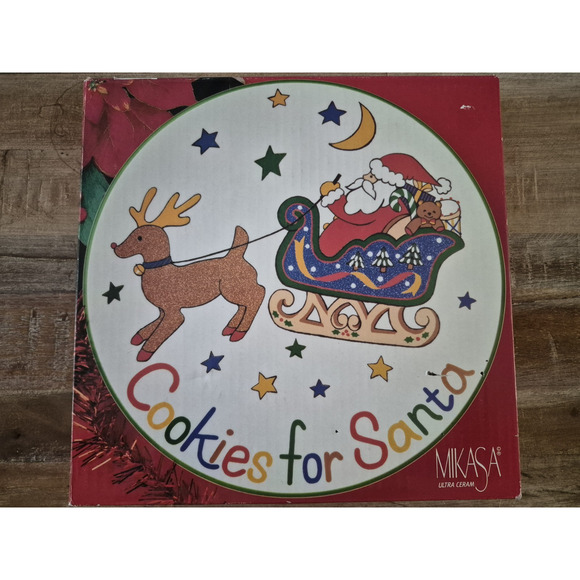 Vintage Cookies for Santa Treat Plate Rudolph Sleigh Reindeer Japan E Mark - Picture 1 of 3